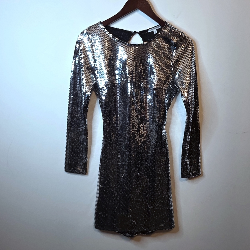 Charlotte Russe Silver Sequin Bodycon Dress Disco Y2K Retro Party Size Medium